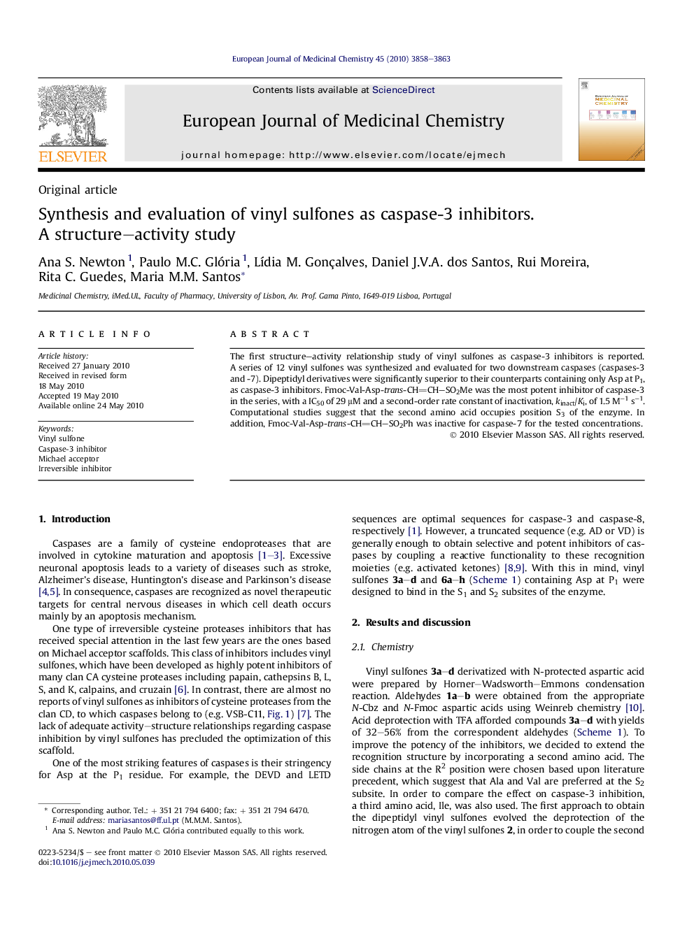 Synthesis and evaluation of vinyl sulfones as caspase-3 inhibitors. A structure–activity study