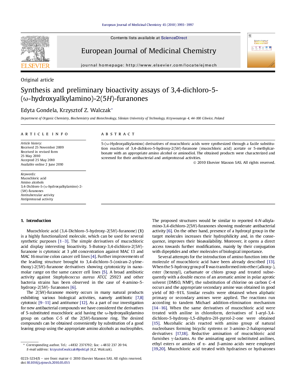 Synthesis and preliminary bioactivity assays of 3,4-dichloro-5-(ω-hydroxyalkylamino)-2(5H)-furanones