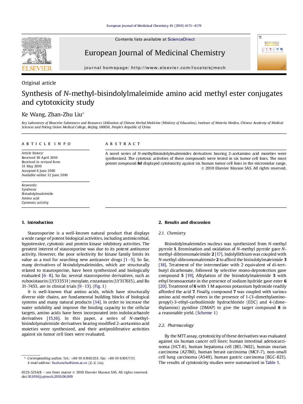 Synthesis of N-methyl-bisindolylmaleimide amino acid methyl ester conjugates and cytotoxicity study