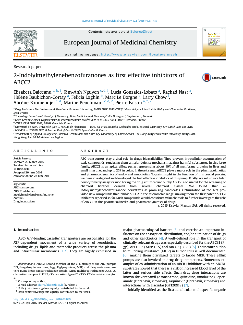 2-Indolylmethylenebenzofuranones as first effective inhibitors of ABCC2