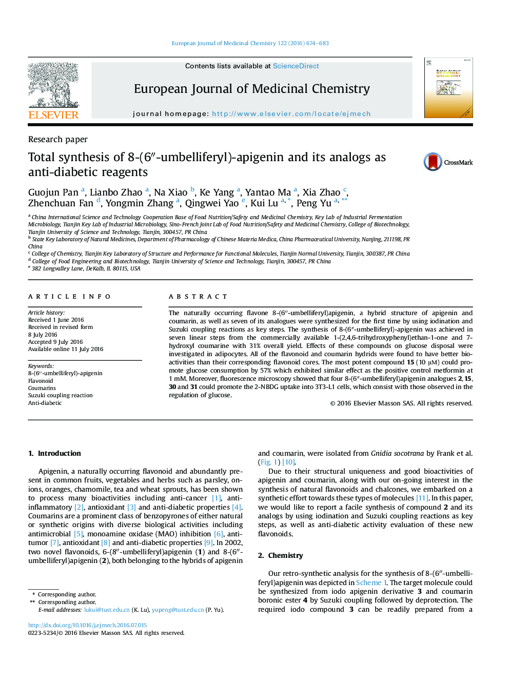 Total synthesis of 8-(6″-umbelliferyl)-apigenin and its analogs as anti-diabetic reagents