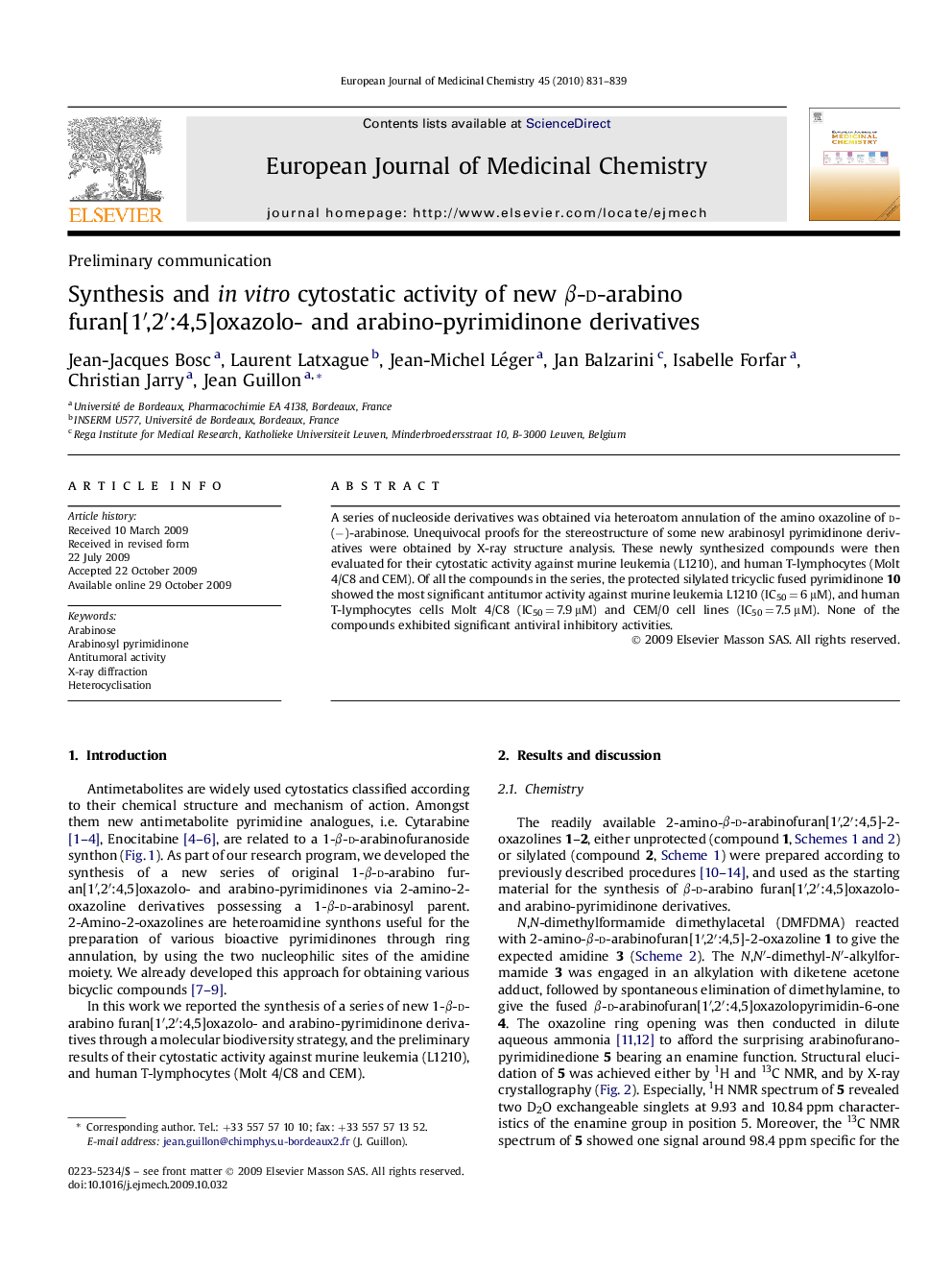 Synthesis and in vitro cytostatic activity of new β-d-arabino furan[1′,2′:4,5]oxazolo- and arabino-pyrimidinone derivatives