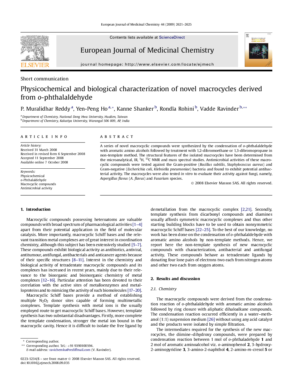 Physicochemical and biological characterization of novel macrocycles derived from o-phthalaldehyde