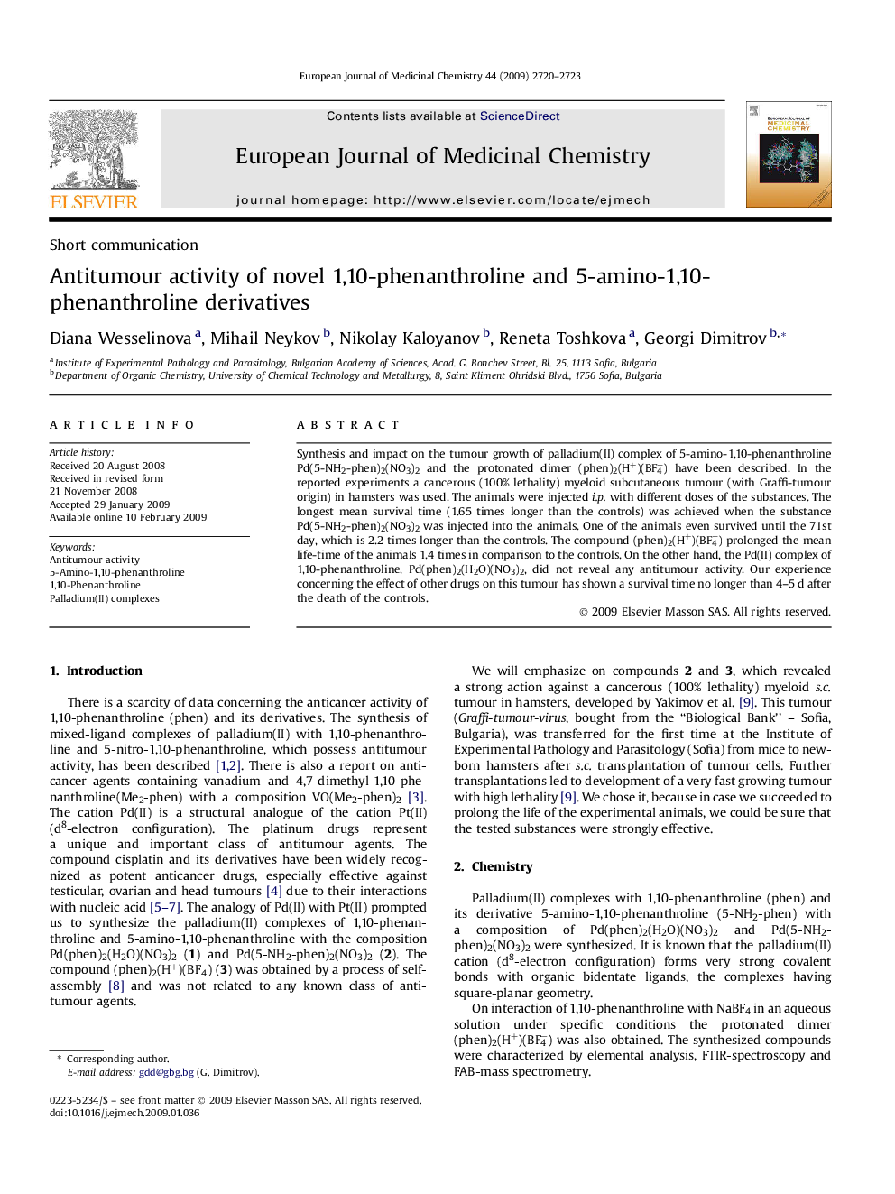 Antitumour activity of novel 1,10-phenanthroline and 5-amino-1,10-phenanthroline derivatives