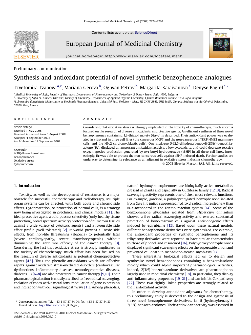 Synthesis and antioxidant potential of novel synthetic benzophenone analogues