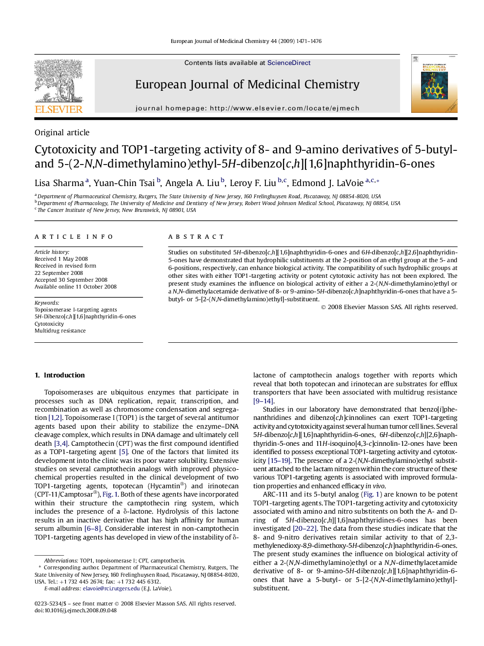 Cytotoxicity and TOP1-targeting activity of 8- and 9-amino derivatives of 5-butyl- and 5-(2-N,N-dimethylamino)ethyl-5H-dibenzo[c,h][1,6]naphthyridin-6-ones