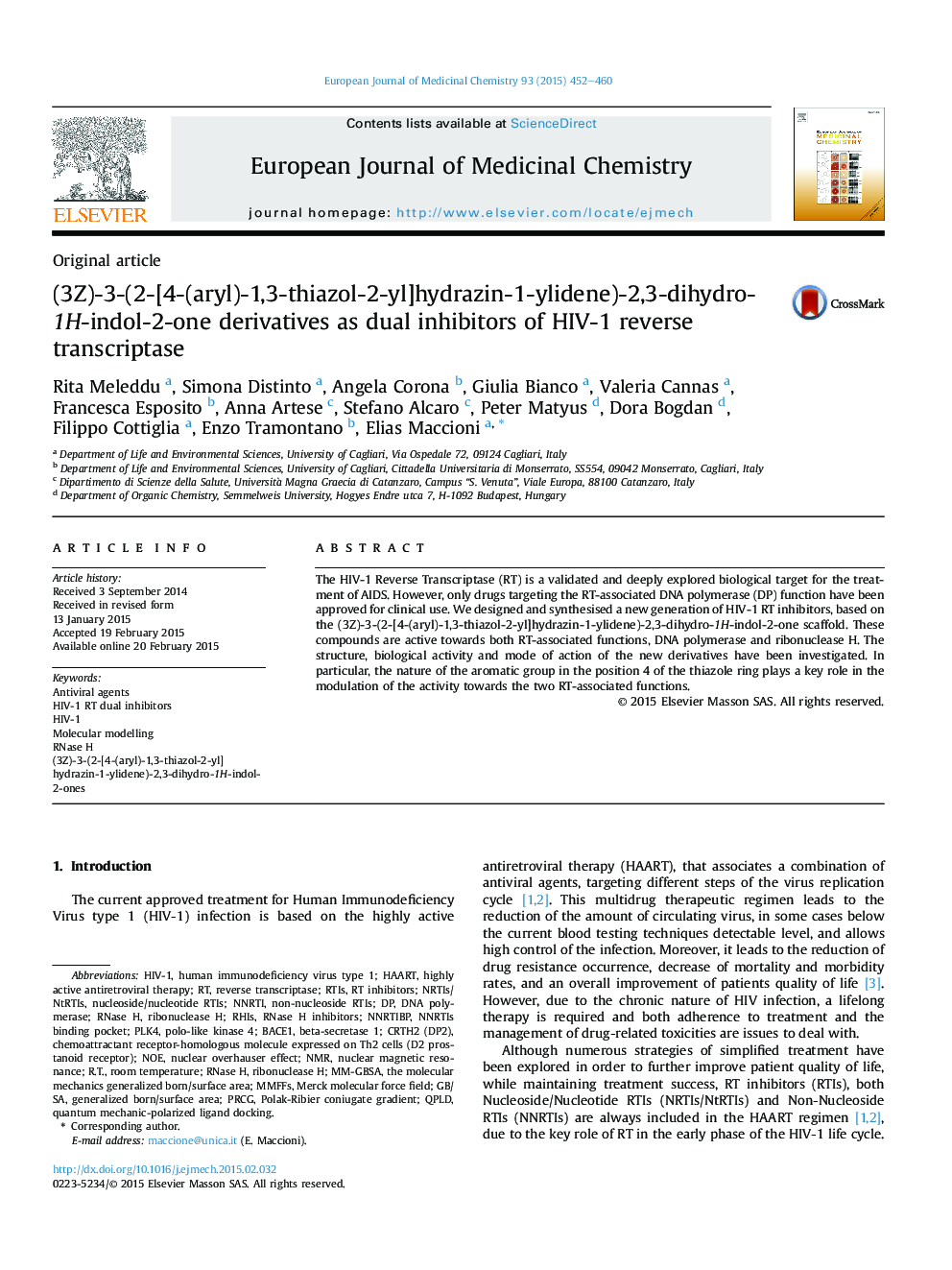 (3Z)-3-(2-[4-(aryl)-1,3-thiazol-2-yl]hydrazin-1-ylidene)-2,3-dihydro-1H-indol-2-one derivatives as dual inhibitors of HIV-1 reverse transcriptase