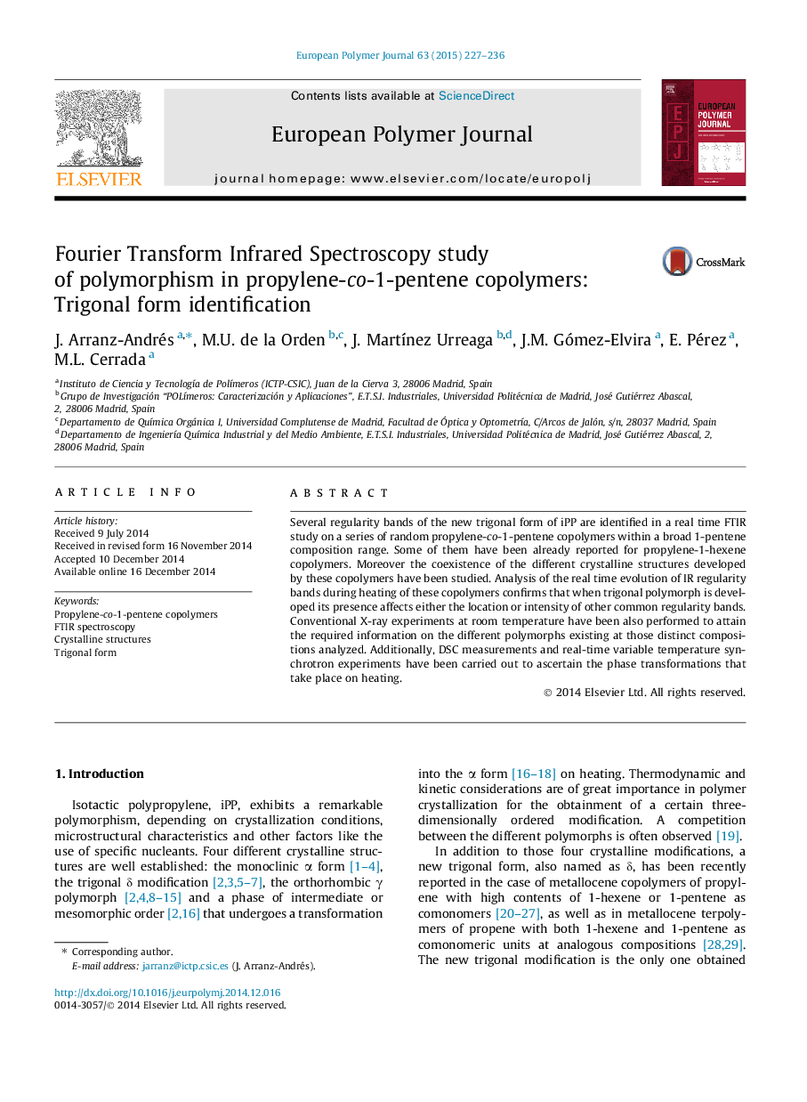 Fourier Transform Infrared Spectroscopy study of polymorphism in propylene-co-1-pentene copolymers: Trigonal form identification