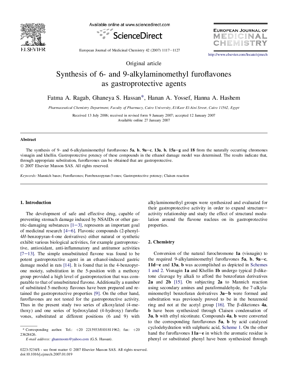 Synthesis of 6- and 9-alkylaminomethyl furoflavones as gastroprotective agents