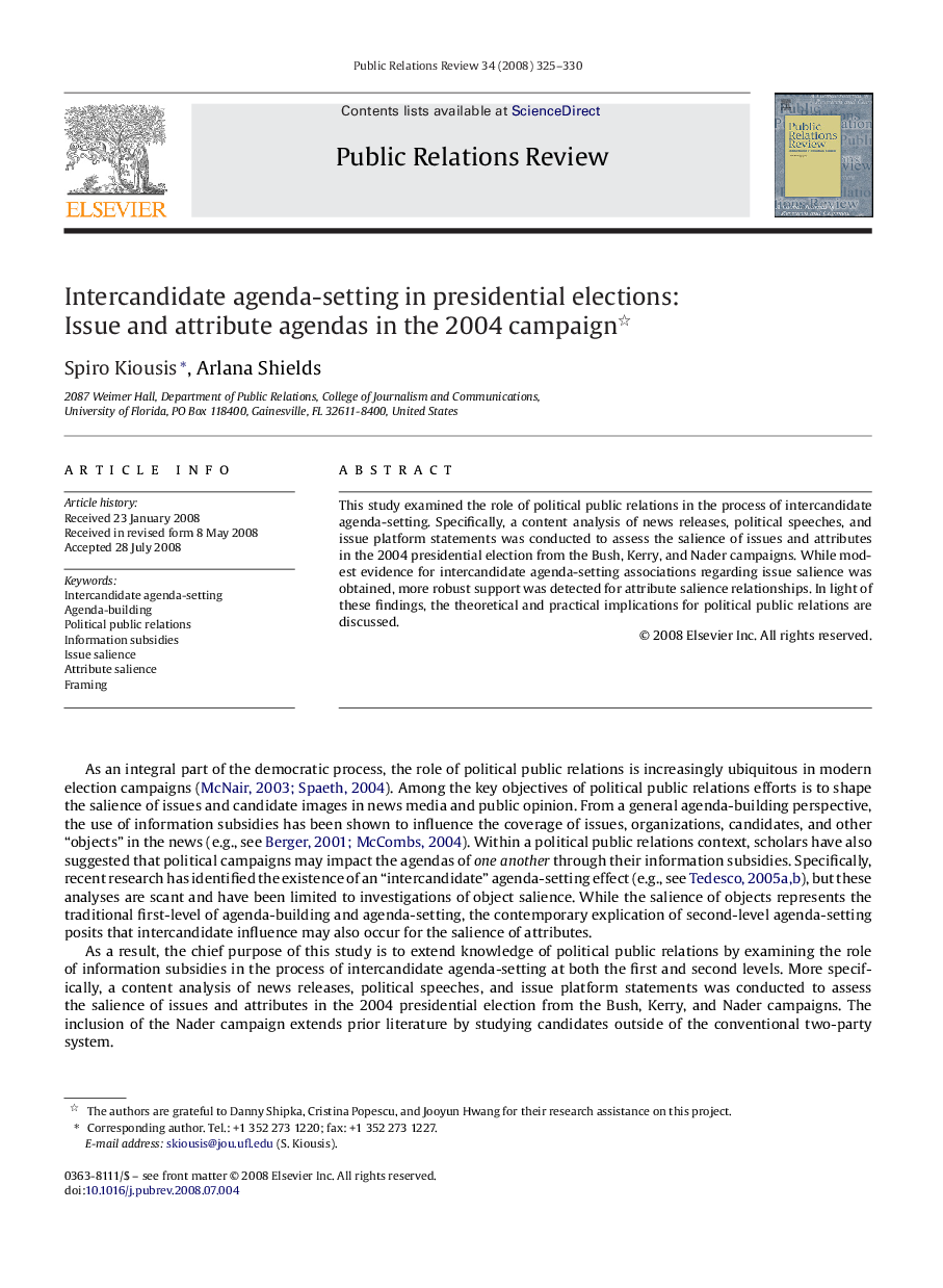 Intercandidate agenda-setting in presidential elections: Issue and attribute agendas in the 2004 campaign 