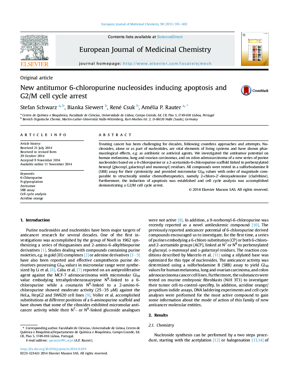 New antitumor 6-chloropurine nucleosides inducing apoptosis and G2/M cell cycle arrest