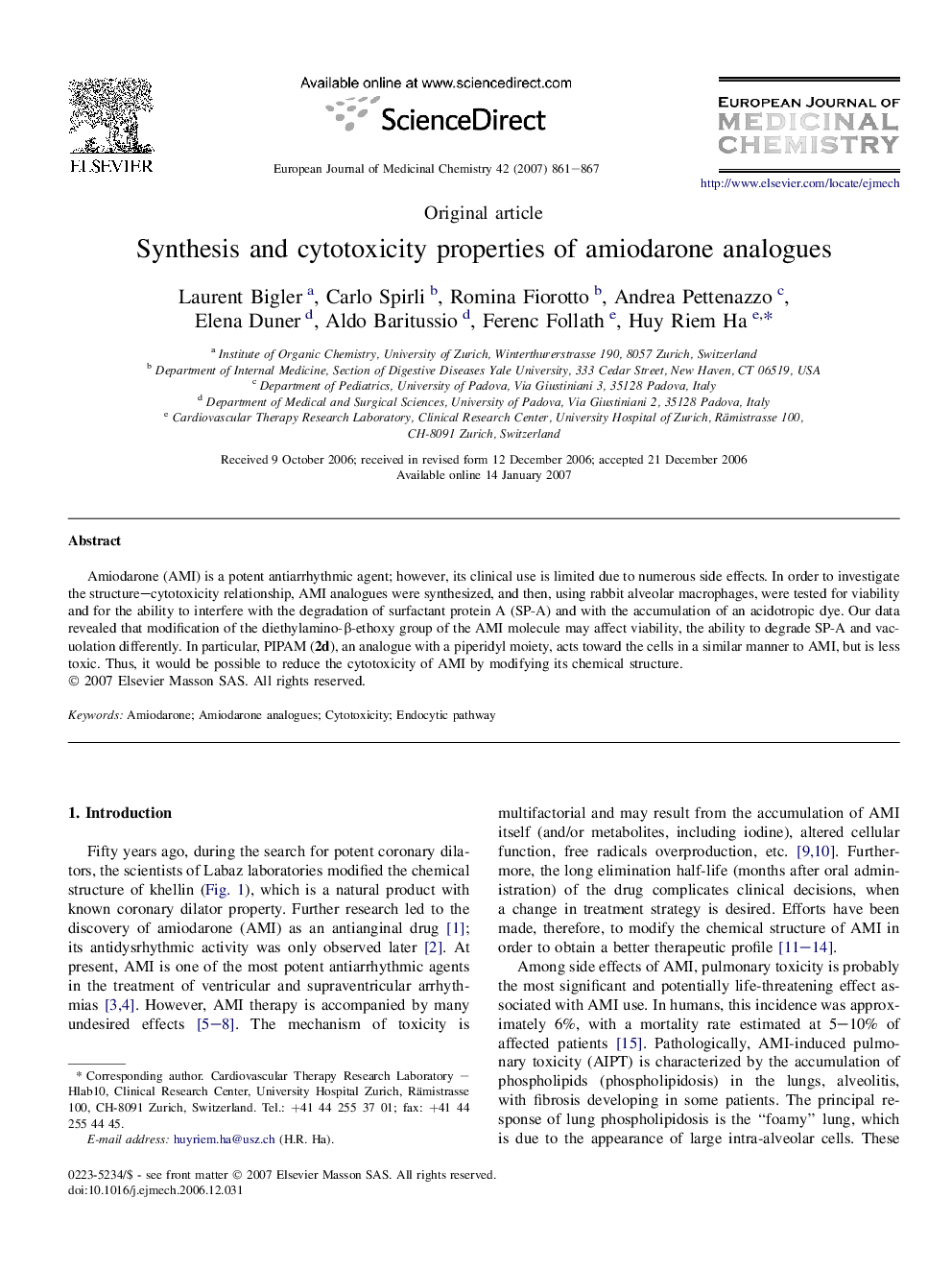 Synthesis and cytotoxicity properties of amiodarone analogues