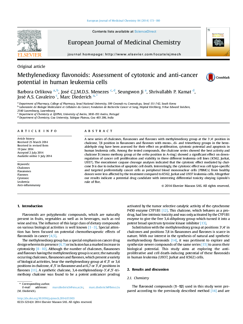 Methylenedioxy flavonoids: Assessment of cytotoxic and anti-cancer potential in human leukemia cells