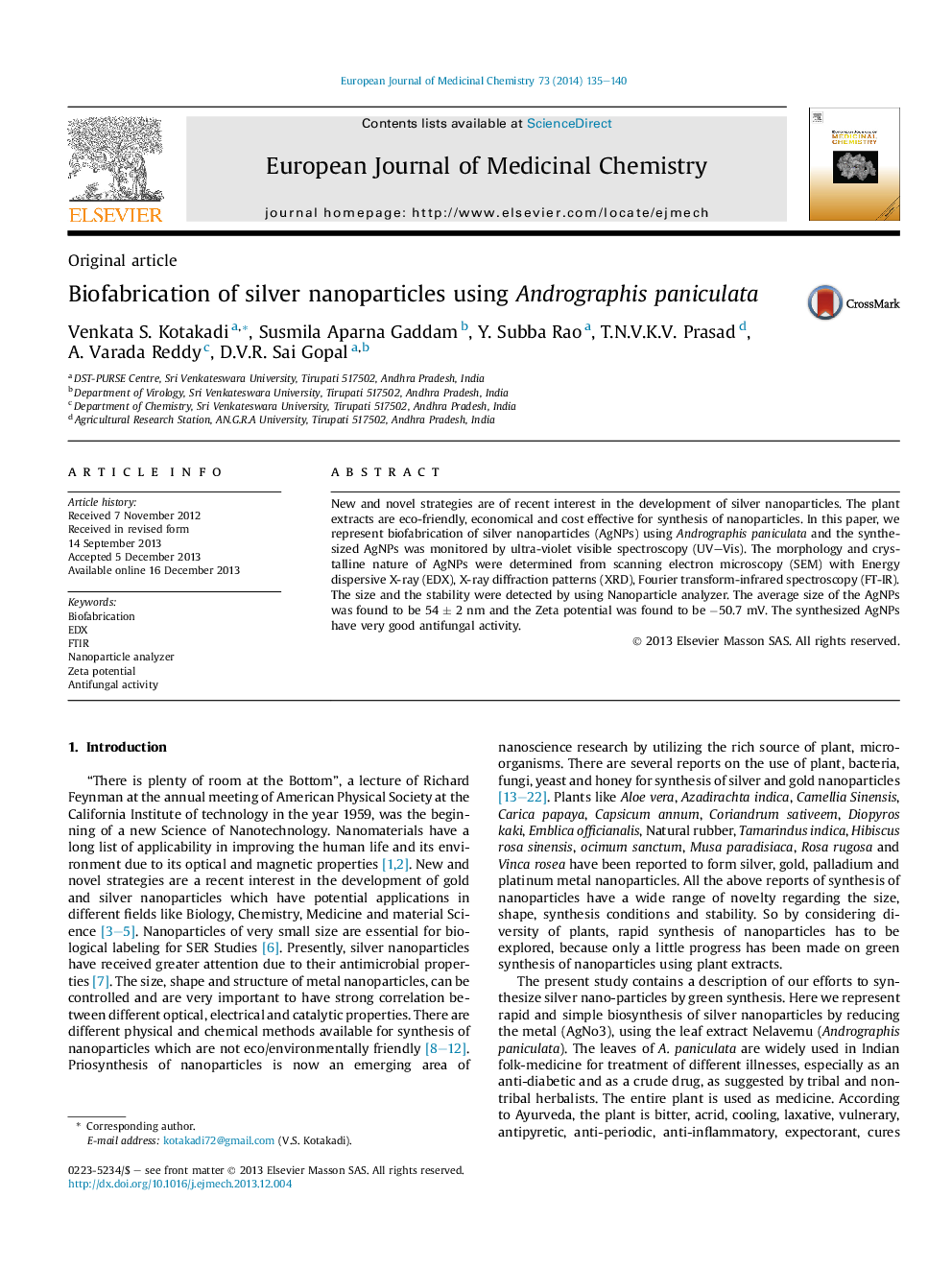 Biofabrication of silver nanoparticles using Andrographis paniculata