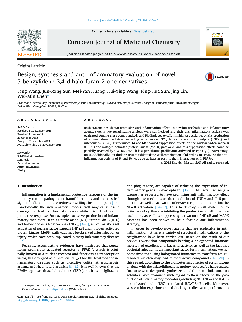 Design, synthesis and anti-inflammatory evaluation of novel 5-benzylidene-3,4-dihalo-furan-2-one derivatives