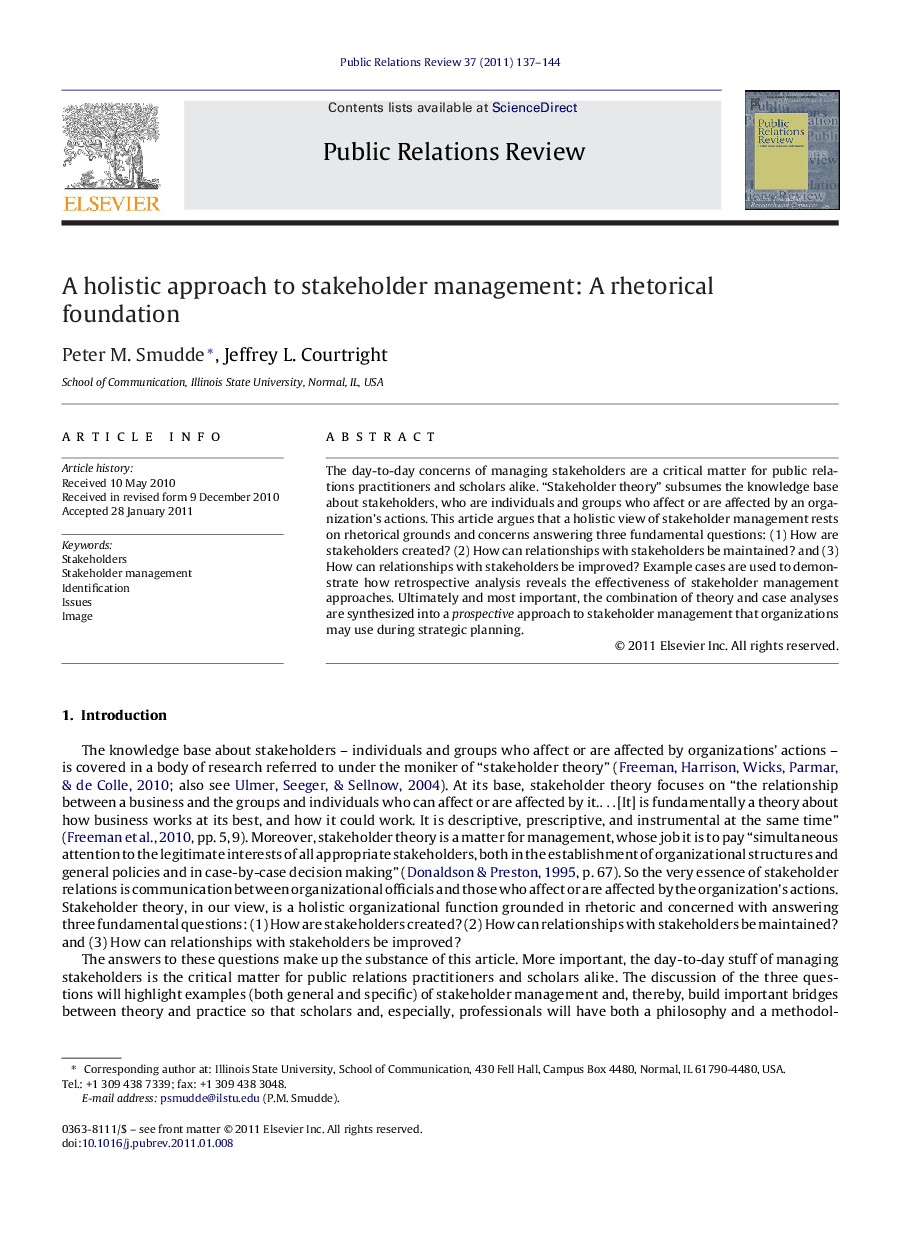 A holistic approach to stakeholder management: A rhetorical foundation