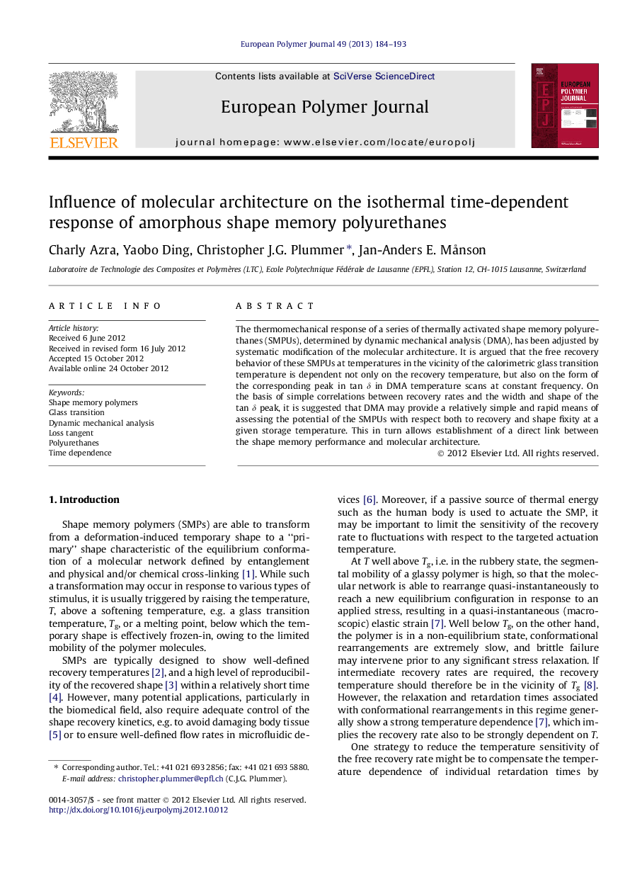 Influence of molecular architecture on the isothermal time-dependent response of amorphous shape memory polyurethanes