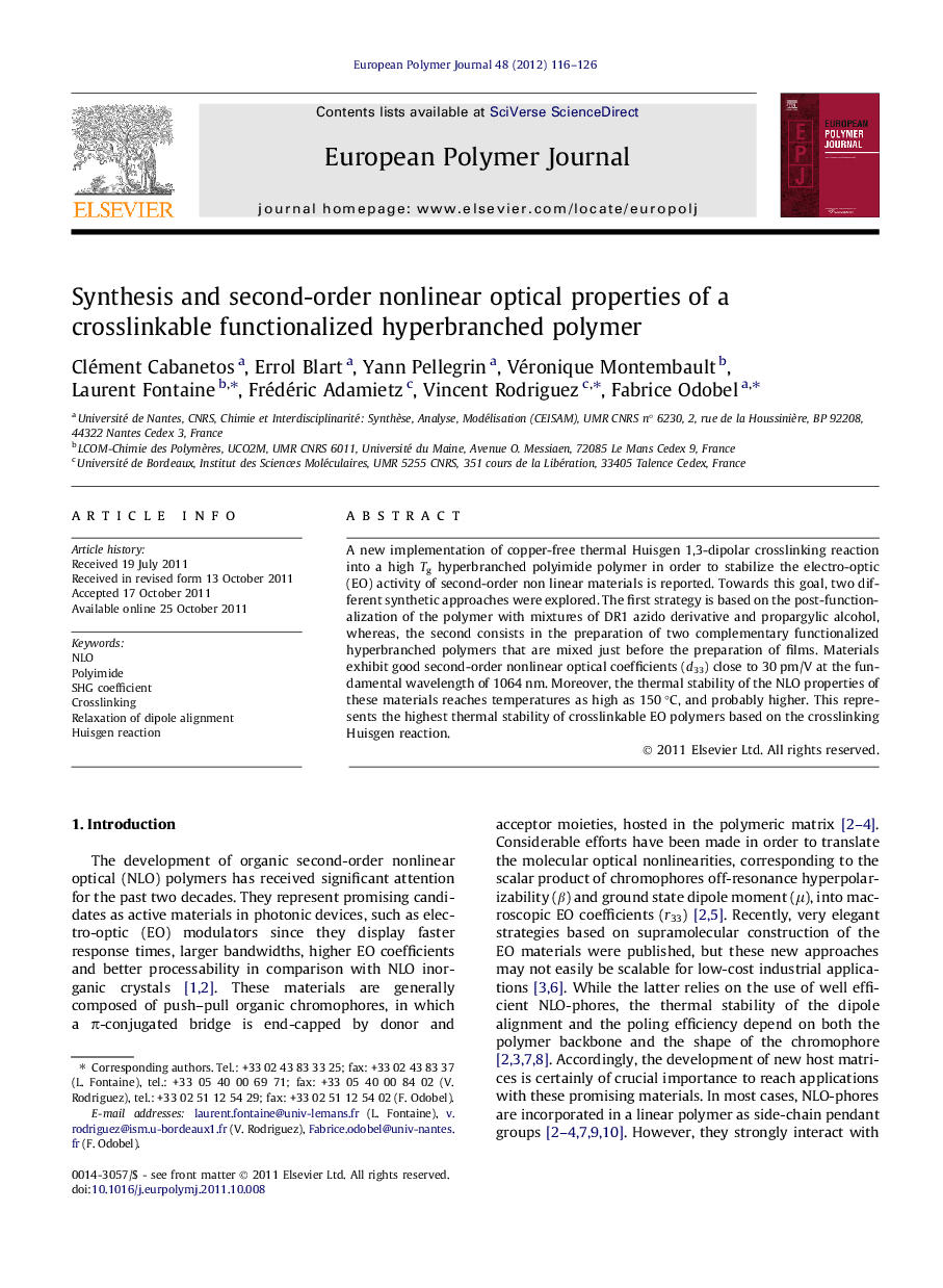 Synthesis and second-order nonlinear optical properties of a crosslinkable functionalized hyperbranched polymer