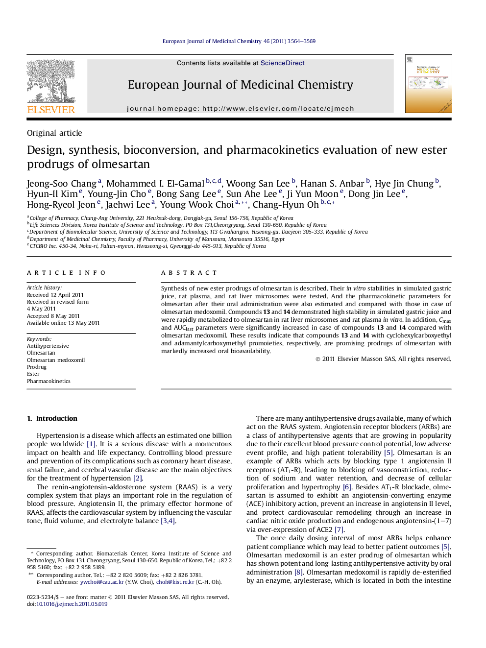 Design, synthesis, bioconversion, and pharmacokinetics evaluation of new ester prodrugs of olmesartan