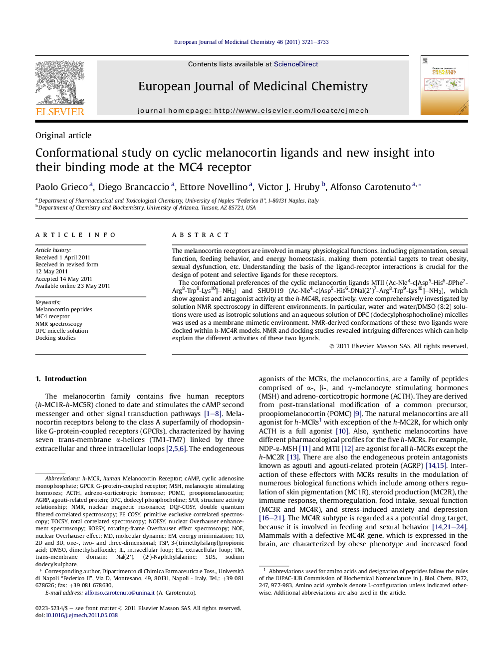 Conformational study on cyclic melanocortin ligands and new insight into their binding mode at the MC4 receptor