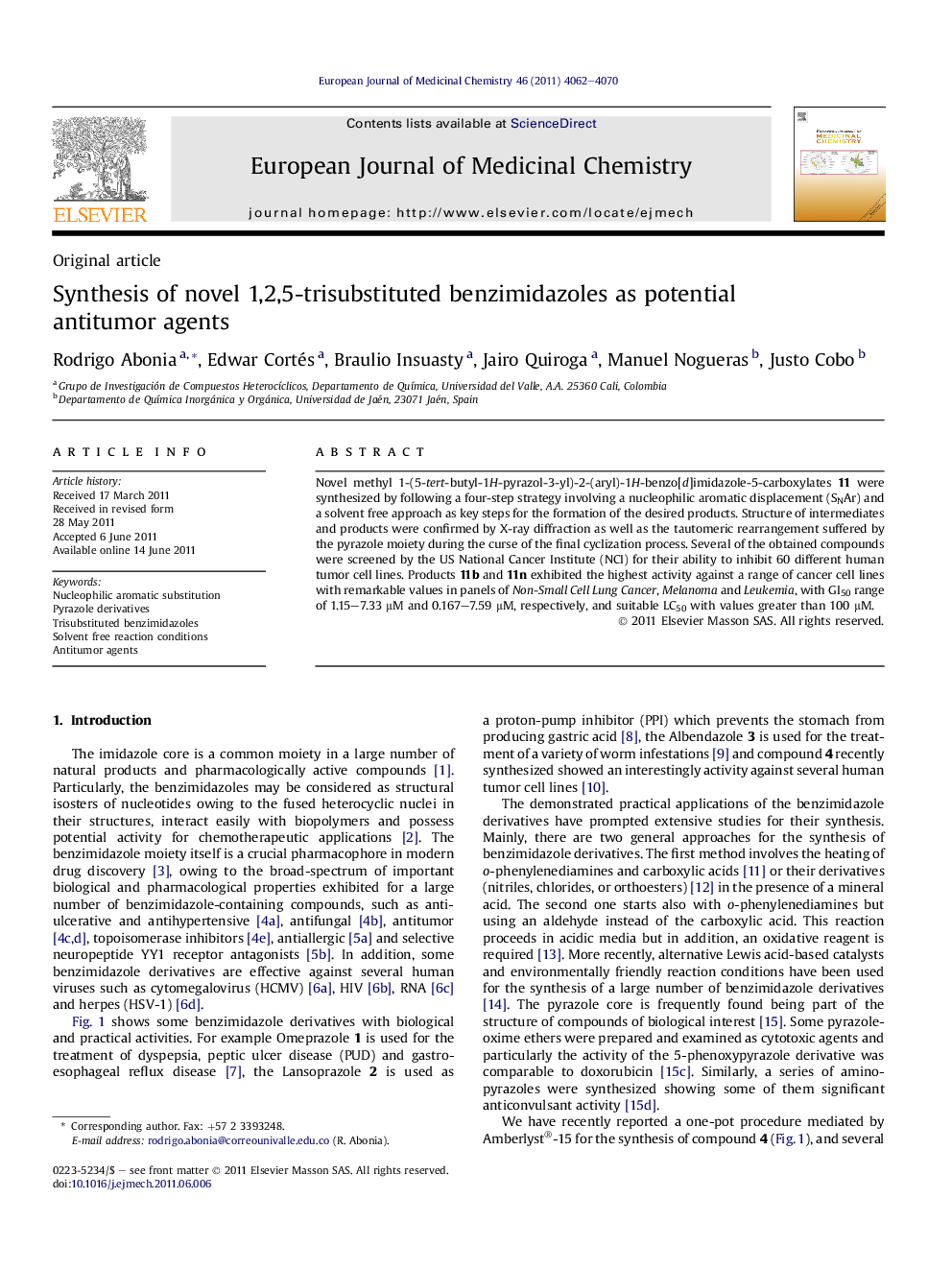 Synthesis of novel 1,2,5-trisubstituted benzimidazoles as potential antitumor agents