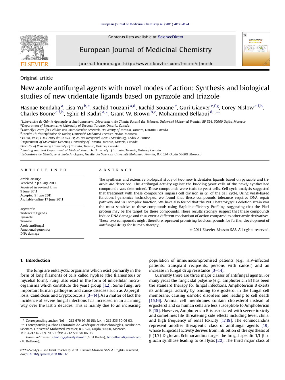 New azole antifungal agents with novel modes of action: Synthesis and biological studies of new tridentate ligands based on pyrazole and triazole