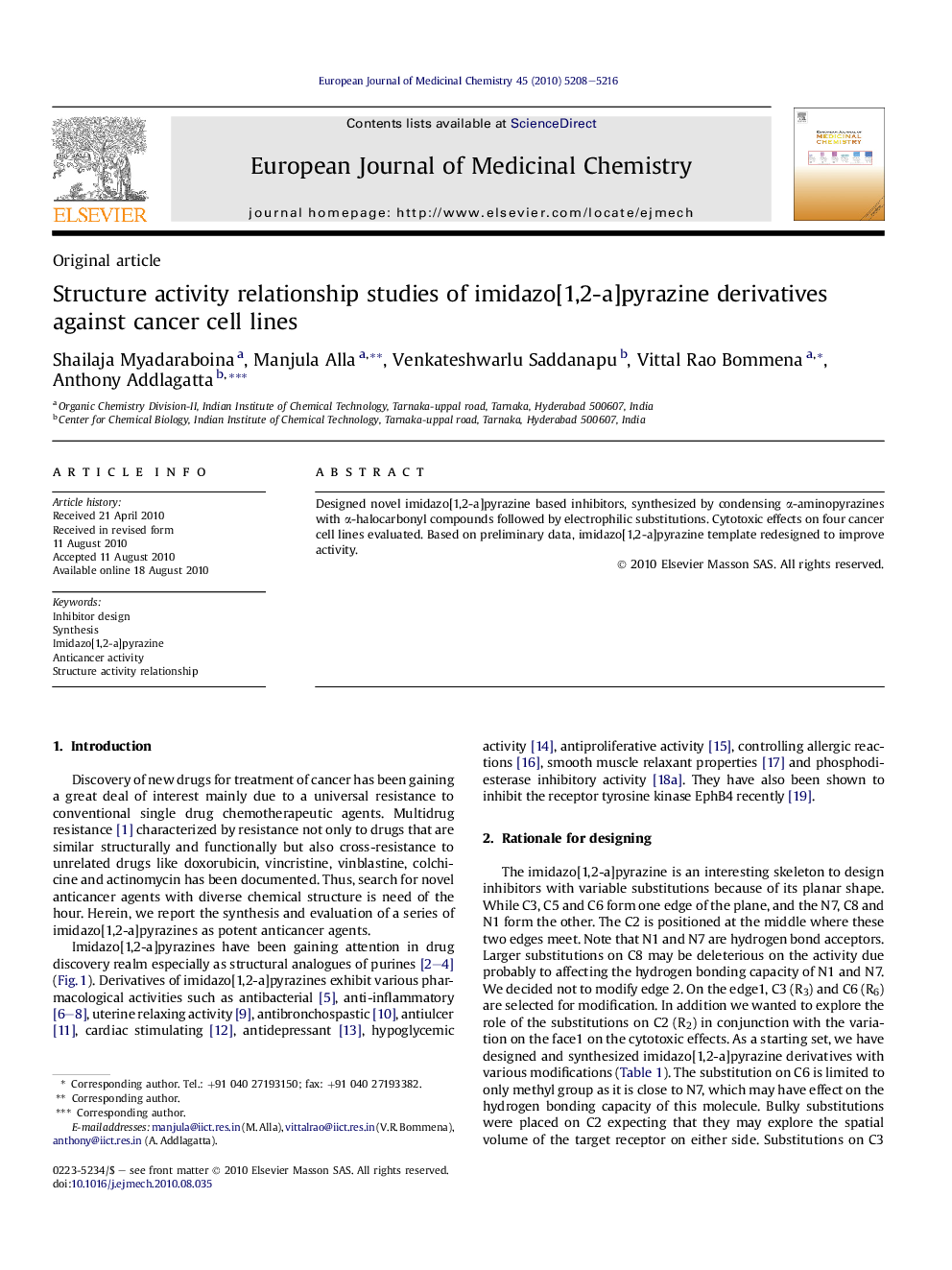 Structure activity relationship studies of imidazo[1,2-a]pyrazine derivatives against cancer cell lines