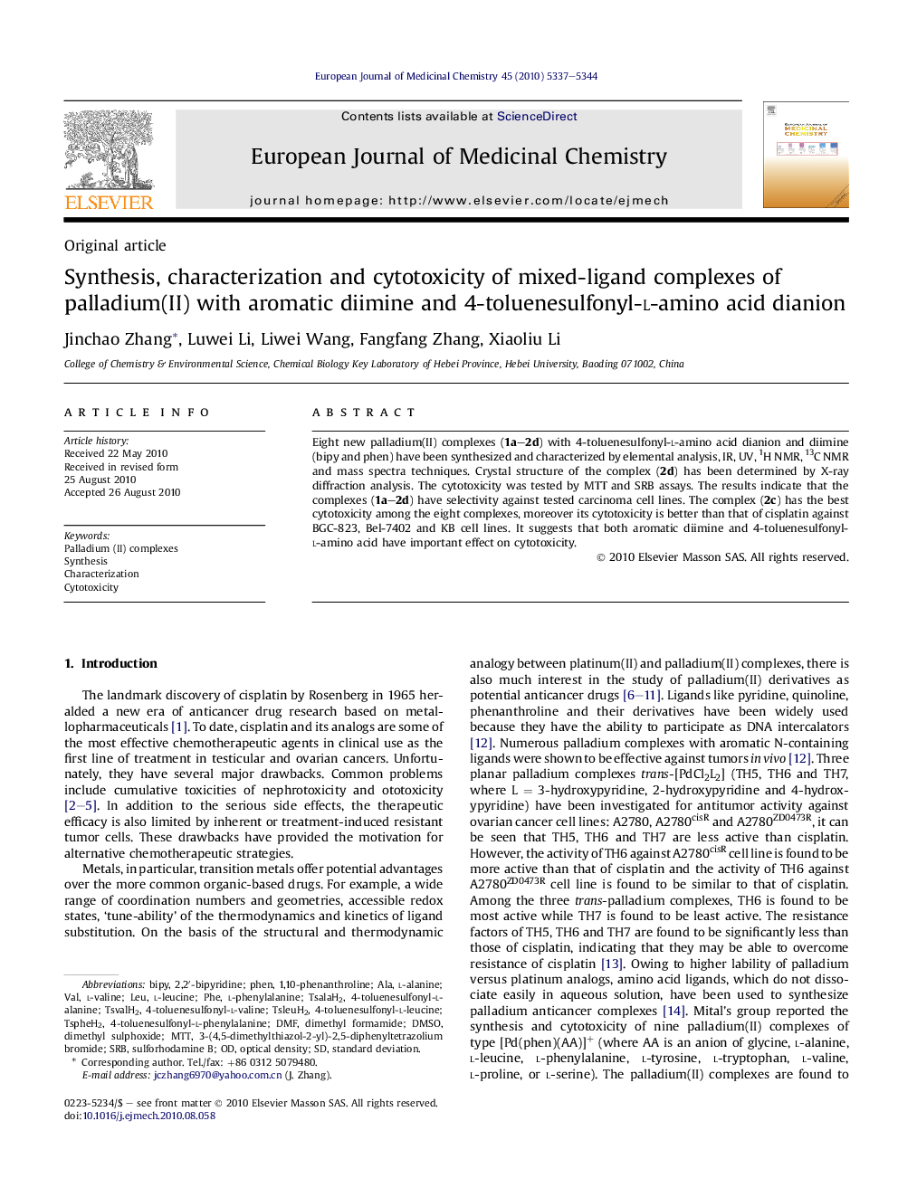 Synthesis, characterization and cytotoxicity of mixed-ligand complexes of palladium(II) with aromatic diimine and 4-toluenesulfonyl-l-amino acid dianion