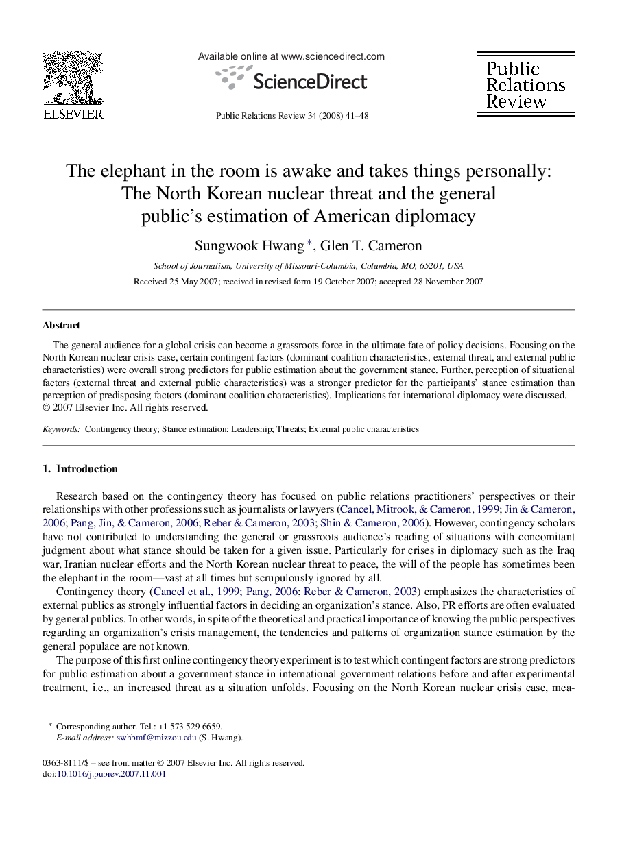 The elephant in the room is awake and takes things personally: The North Korean nuclear threat and the general public's estimation of American diplomacy