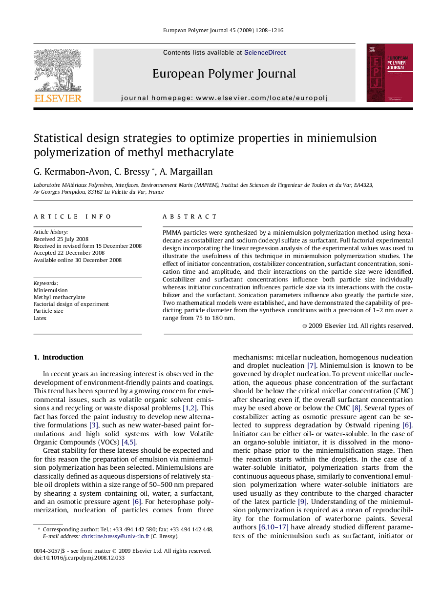 Statistical design strategies to optimize properties in miniemulsion polymerization of methyl methacrylate