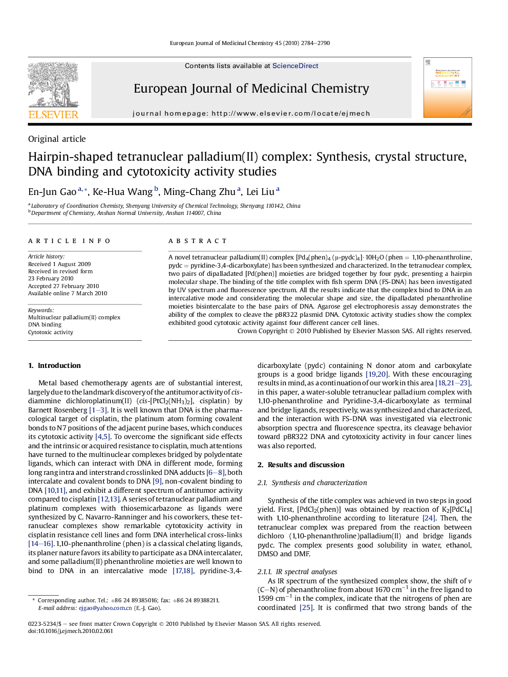 Hairpin-shaped tetranuclear palladium(II) complex: Synthesis, crystal structure, DNA binding and cytotoxicity activity studies