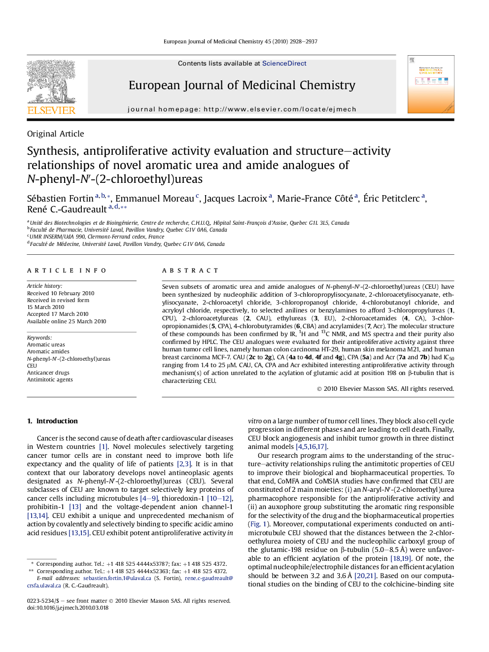 Synthesis, antiproliferative activity evaluation and structure–activity relationships of novel aromatic urea and amide analogues of N-phenyl-N′-(2-chloroethyl)ureas