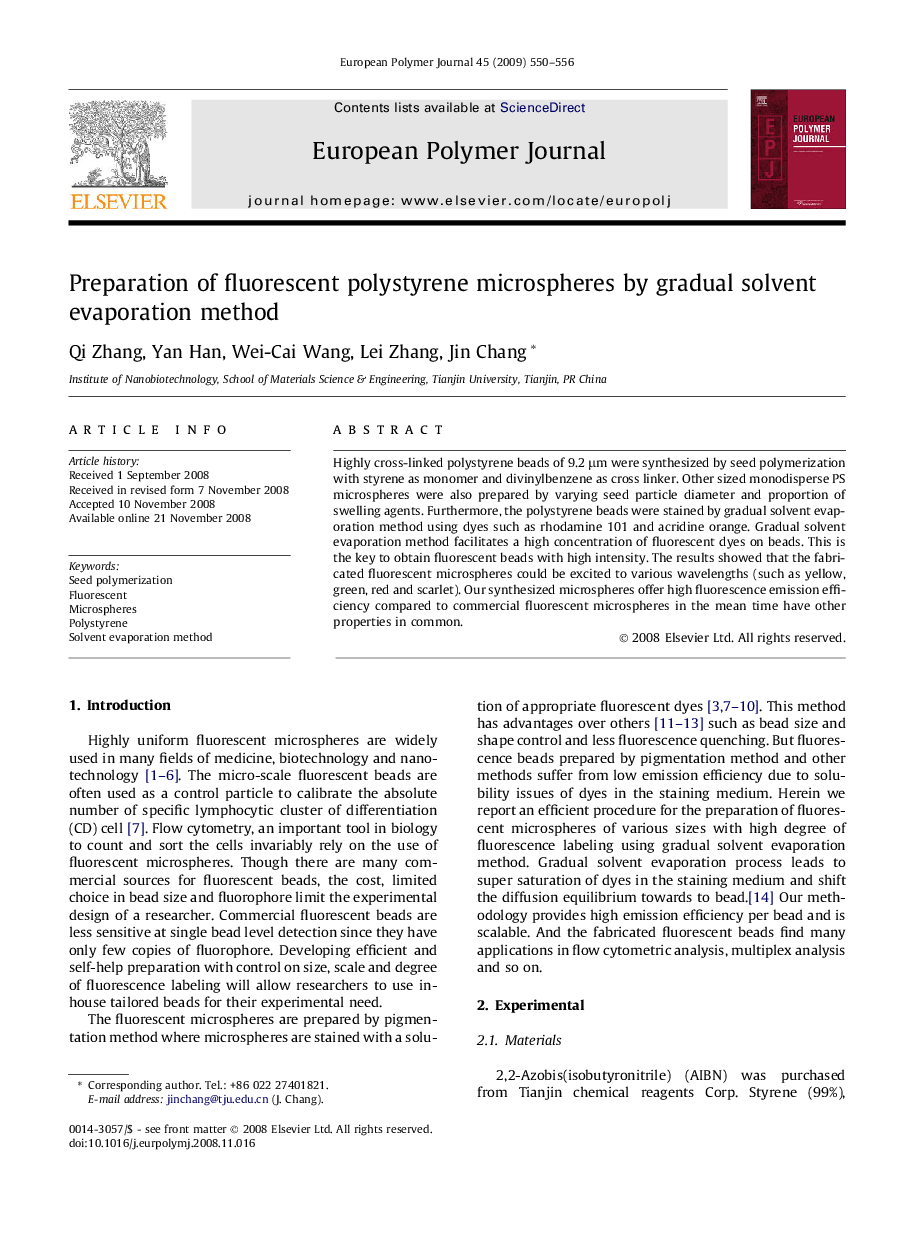 Preparation of fluorescent polystyrene microspheres by gradual solvent evaporation method