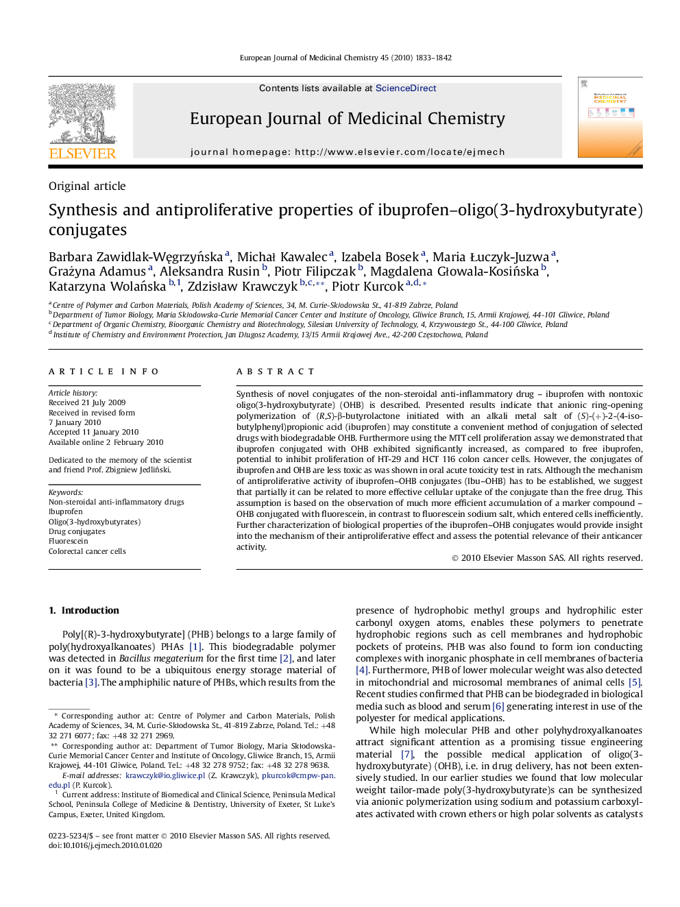 Synthesis and antiproliferative properties of ibuprofen–oligo(3-hydroxybutyrate) conjugates