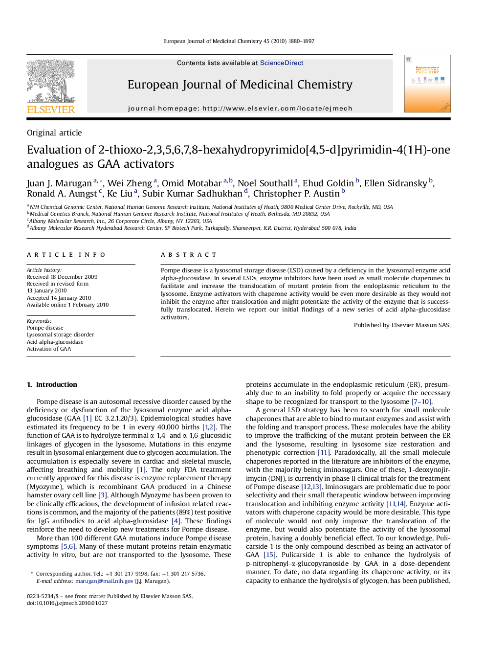 Evaluation of 2-thioxo-2,3,5,6,7,8-hexahydropyrimido[4,5-d]pyrimidin-4(1H)-one analogues as GAA activators