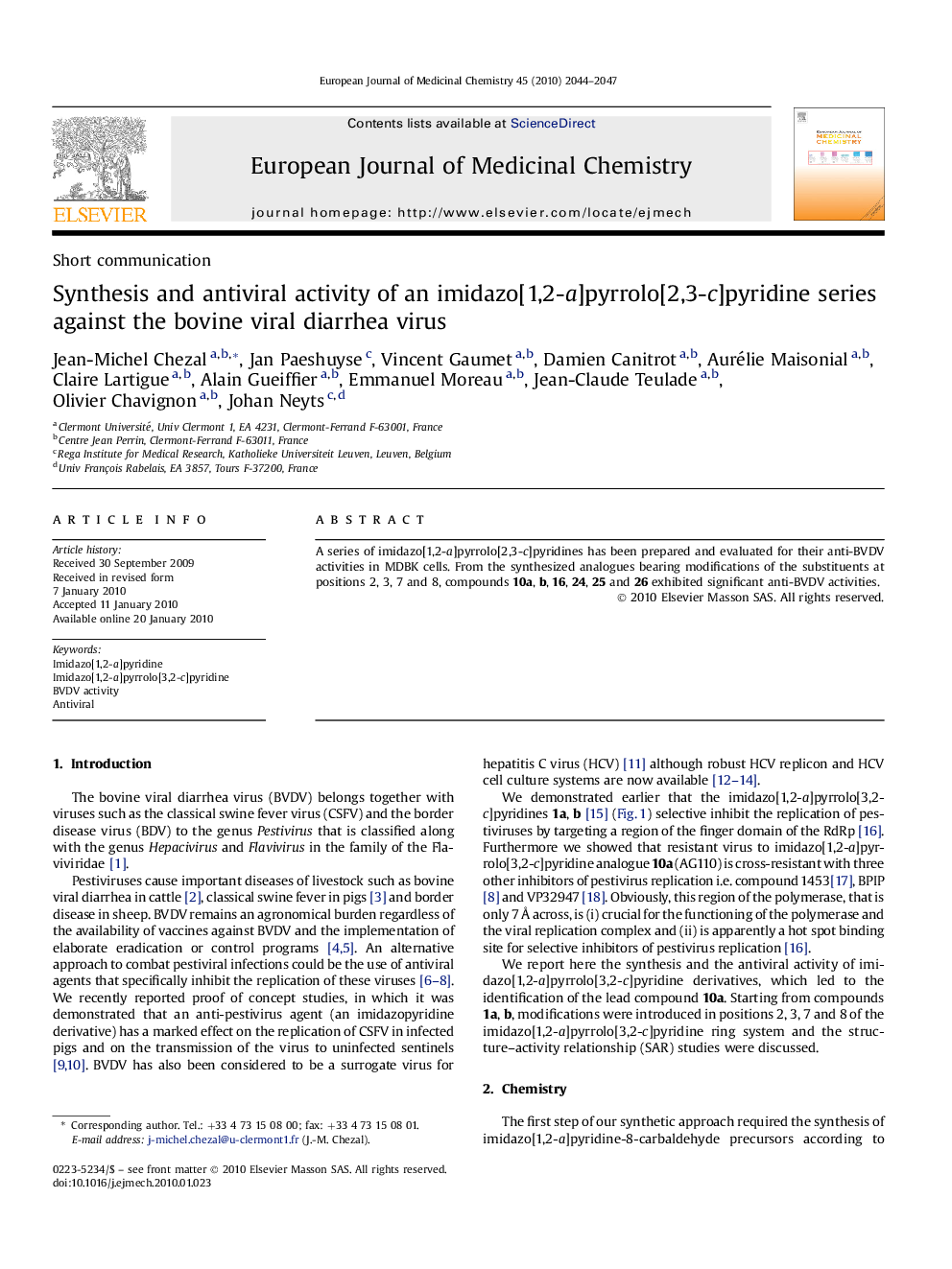 Synthesis and antiviral activity of an imidazo[1,2-a]pyrrolo[2,3-c]pyridine series against the bovine viral diarrhea virus