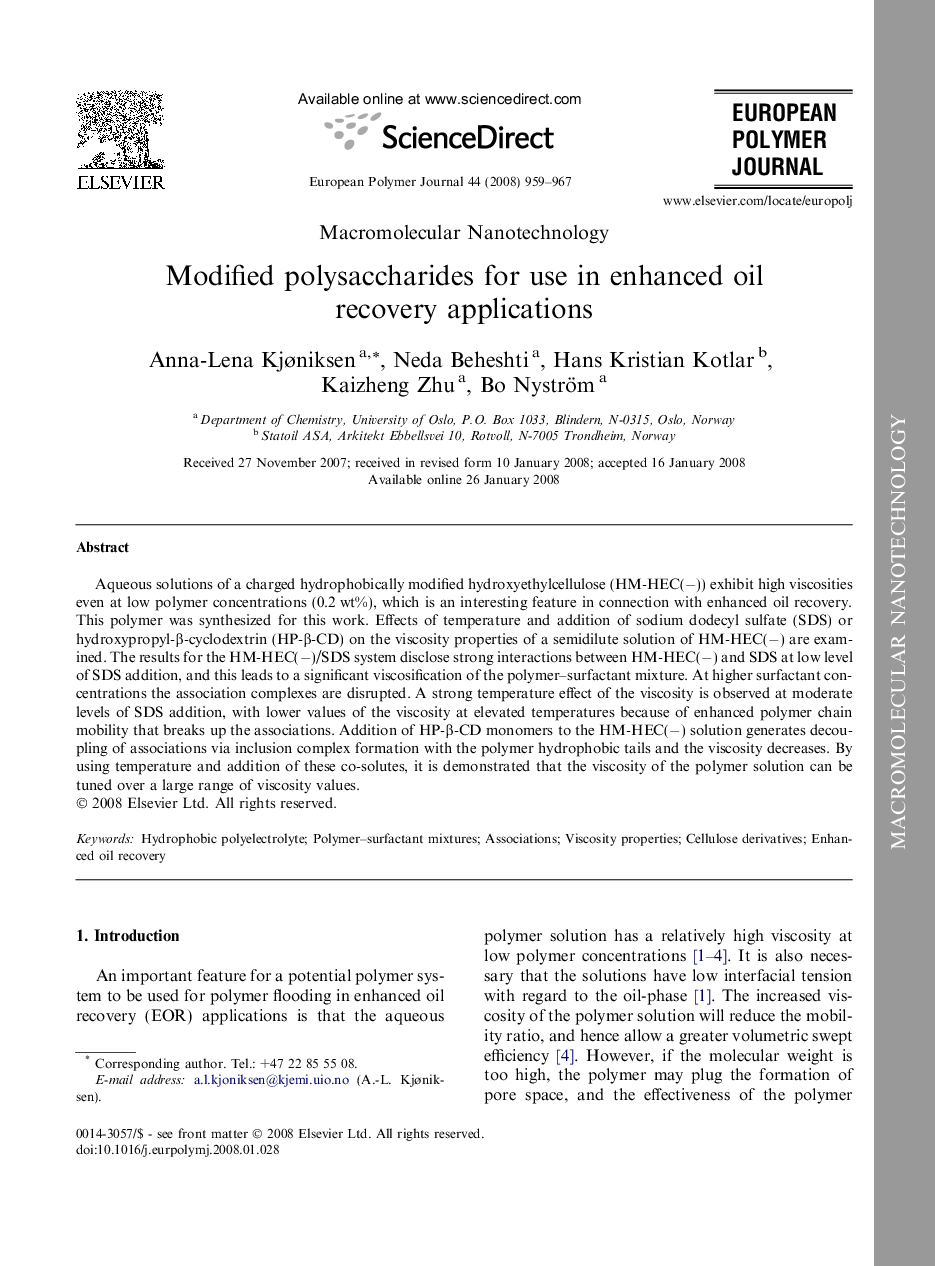 Modified polysaccharides for use in enhanced oil recovery applications