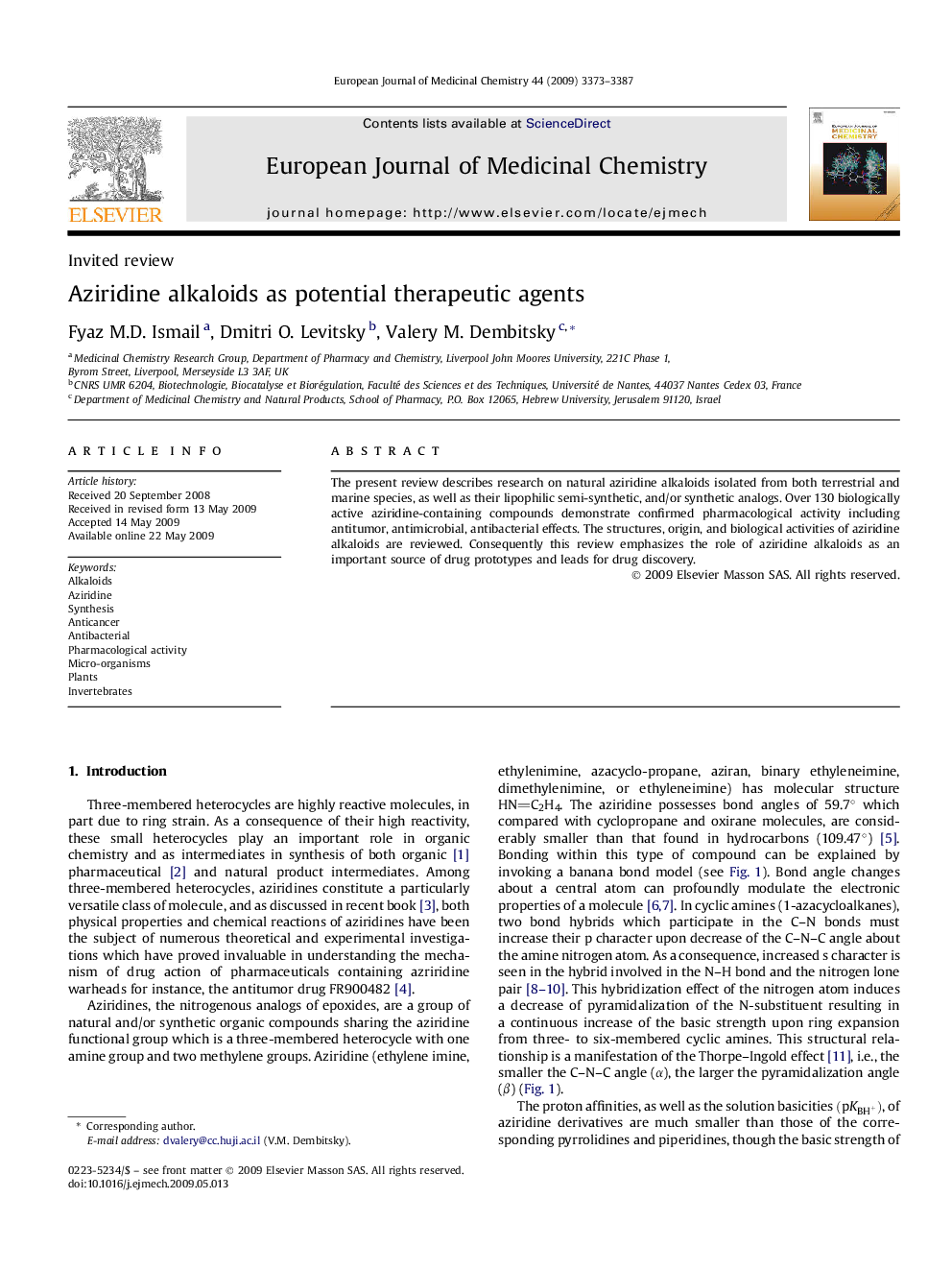 Aziridine alkaloids as potential therapeutic agents