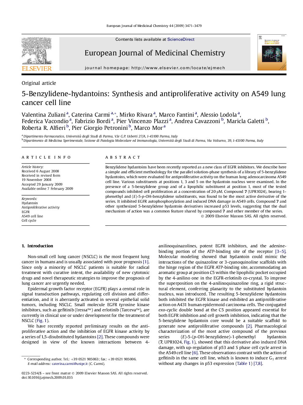 5-Benzylidene-hydantoins: Synthesis and antiproliferative activity on A549 lung cancer cell line