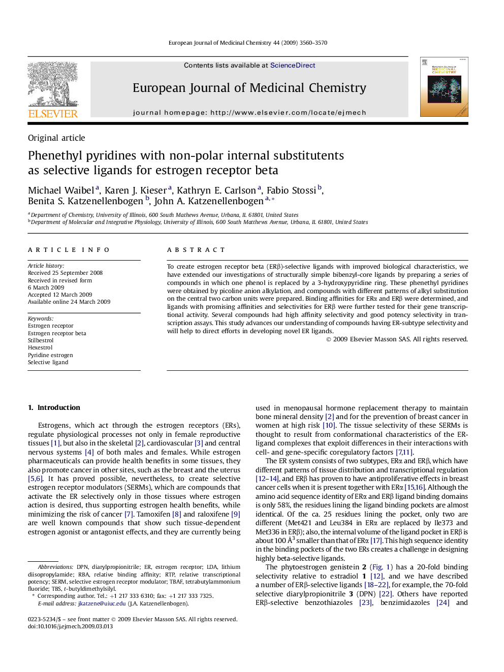 Phenethyl pyridines with non-polar internal substitutents as selective ligands for estrogen receptor beta