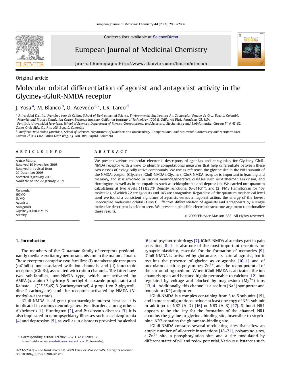 Molecular orbital differentiation of agonist and antagonist activity in the GlycineB-iGluR-NMDA receptor