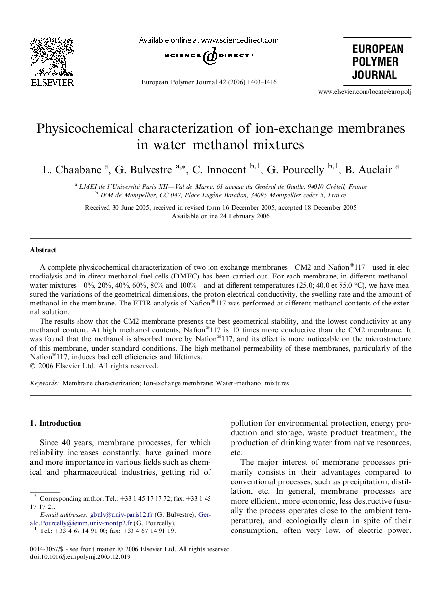 Physicochemical characterization of ion-exchange membranes in water–methanol mixtures