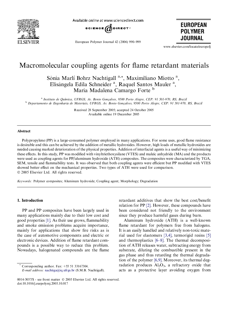 Macromolecular coupling agents for flame retardant materials