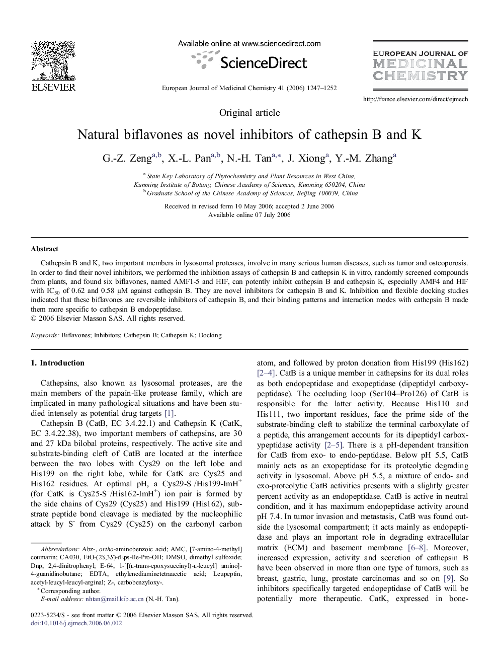 Natural biflavones as novel inhibitors of cathepsin B and K