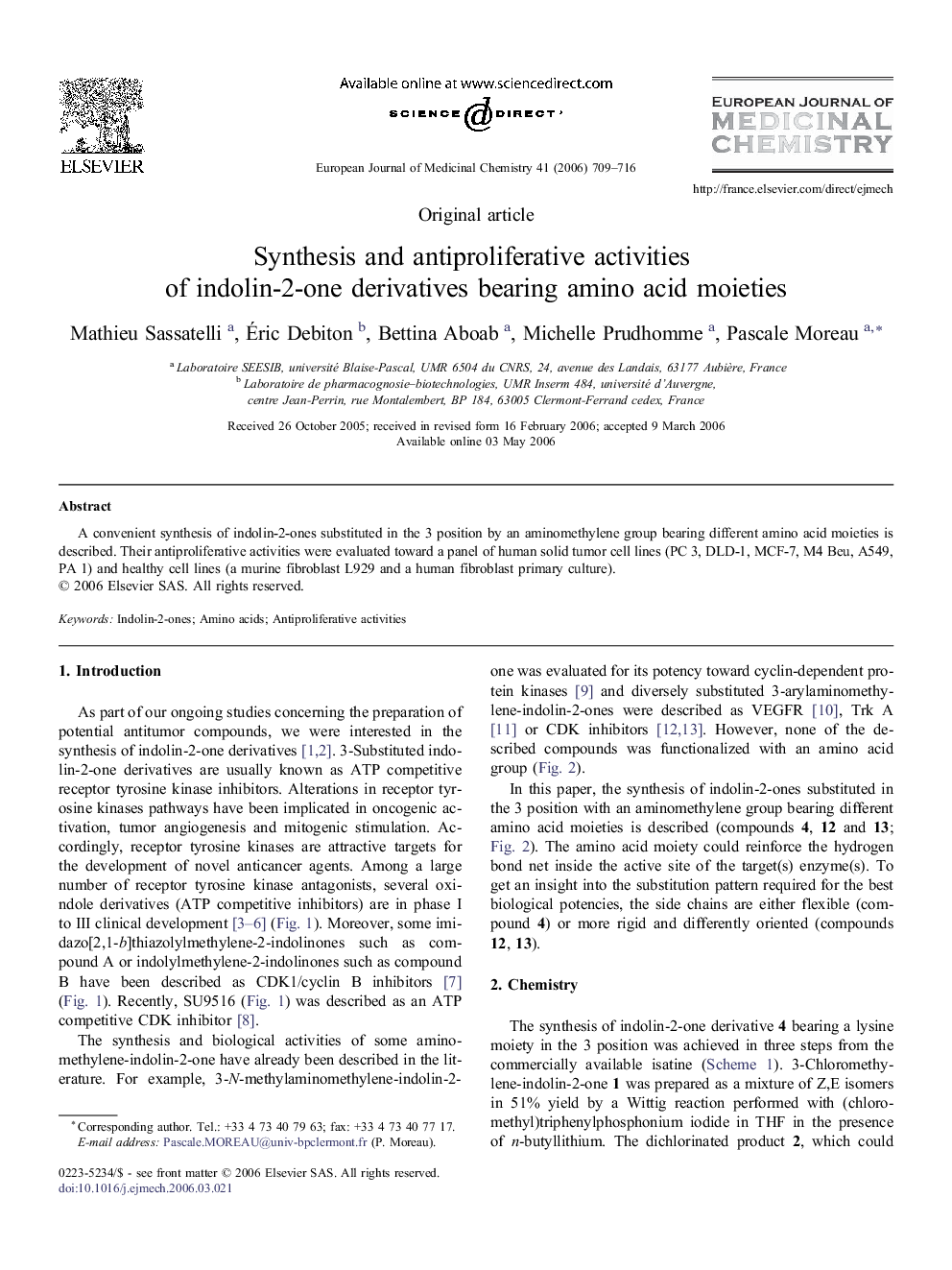 Synthesis and antiproliferative activities of indolin-2-one derivatives bearing amino acid moieties