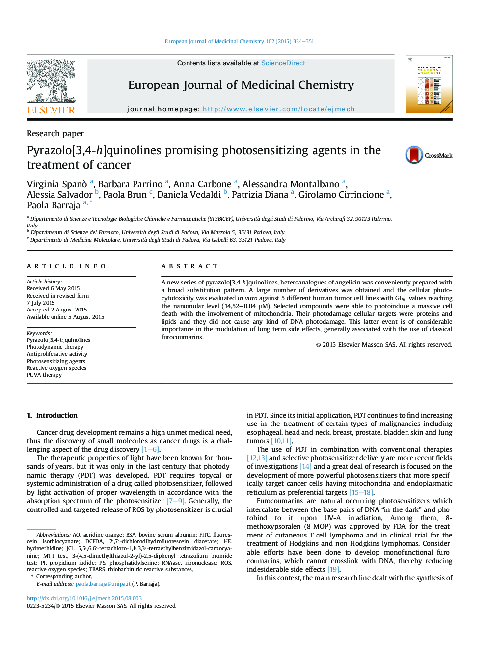 Pyrazolo[3,4-h]quinolines promising photosensitizing agents in the treatment of cancer