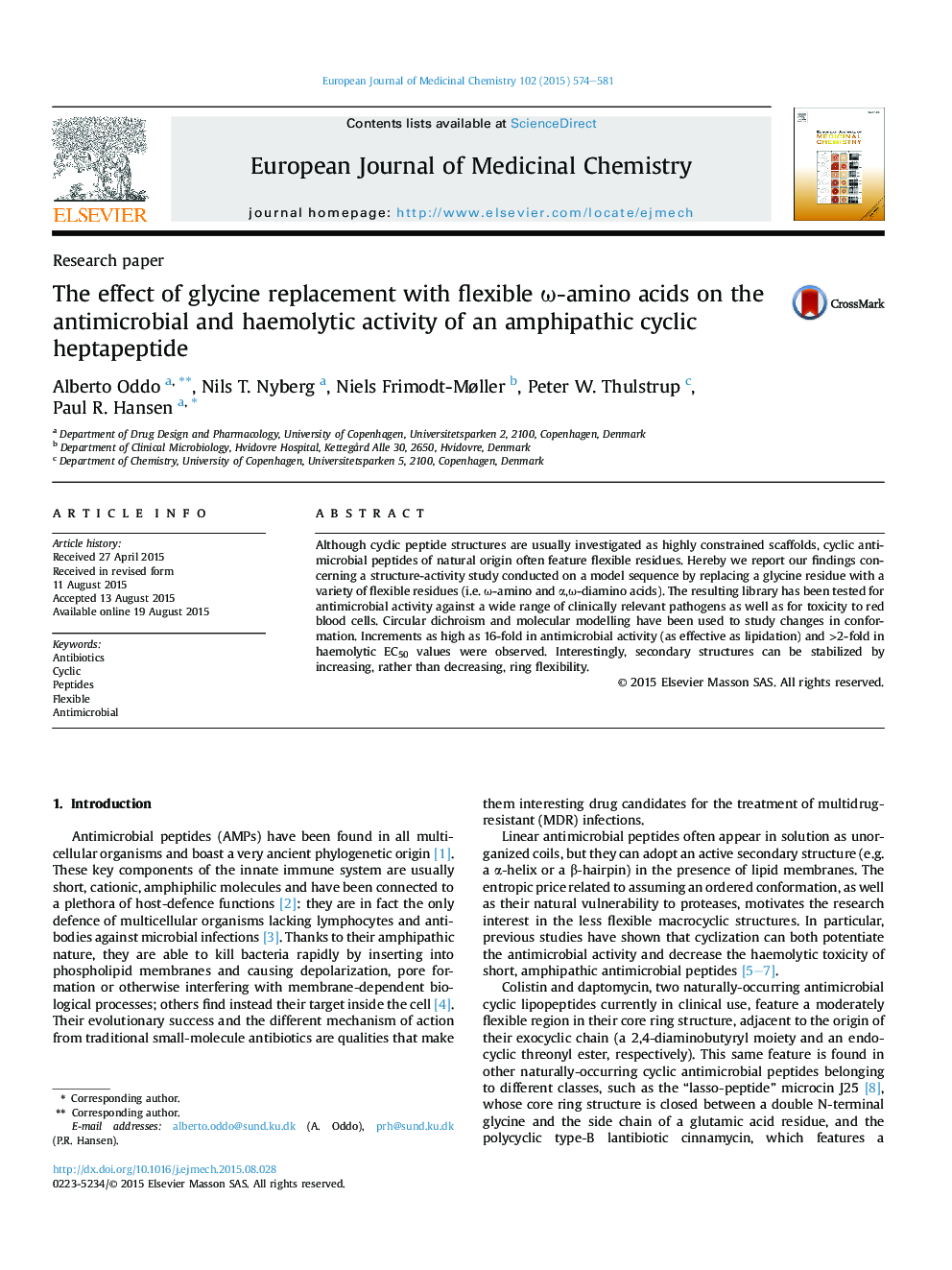 The effect of glycine replacement with flexible ω-amino acids on the antimicrobial and haemolytic activity of an amphipathic cyclic heptapeptide