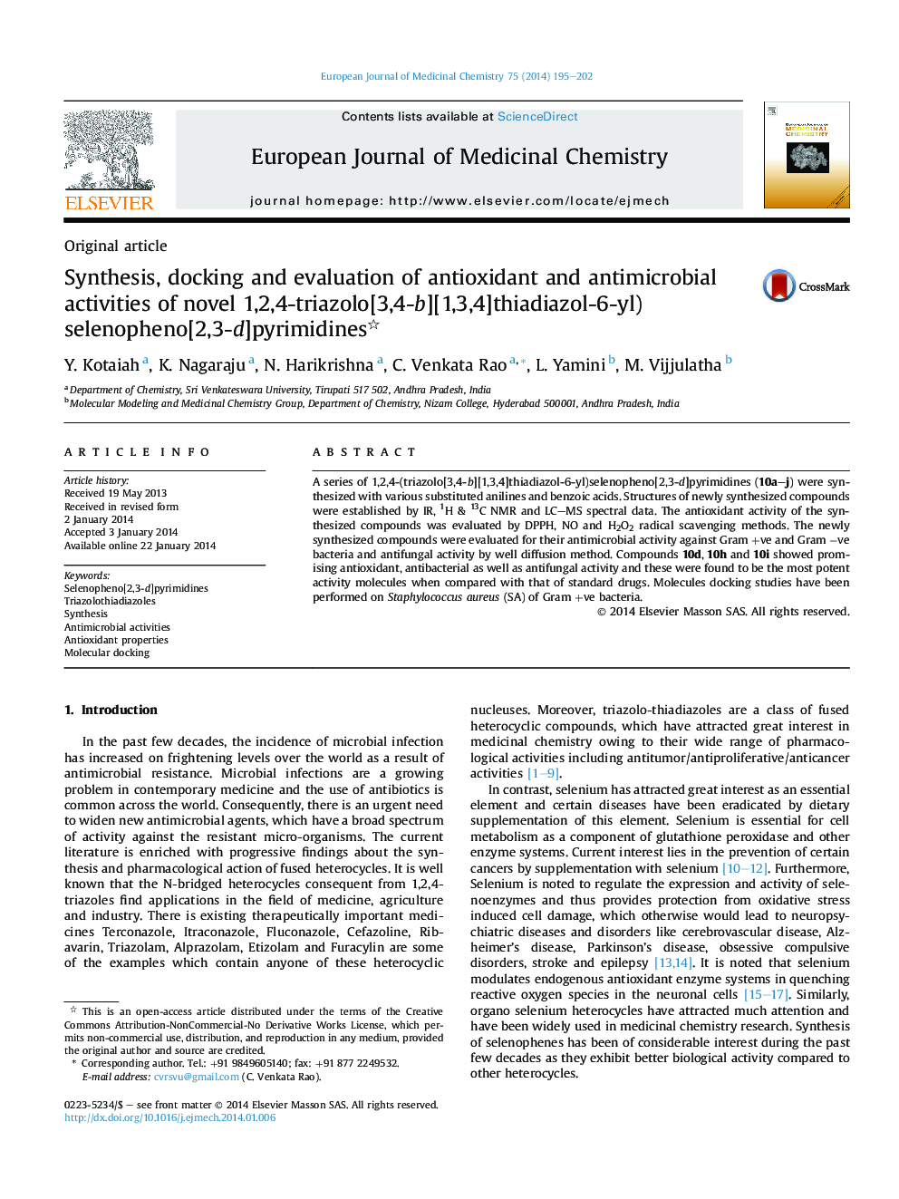 Synthesis, docking and evaluation of antioxidant and antimicrobial activities of novel 1,2,4-triazolo[3,4-b][1,3,4]thiadiazol-6-yl)selenopheno[2,3-d]pyrimidines 