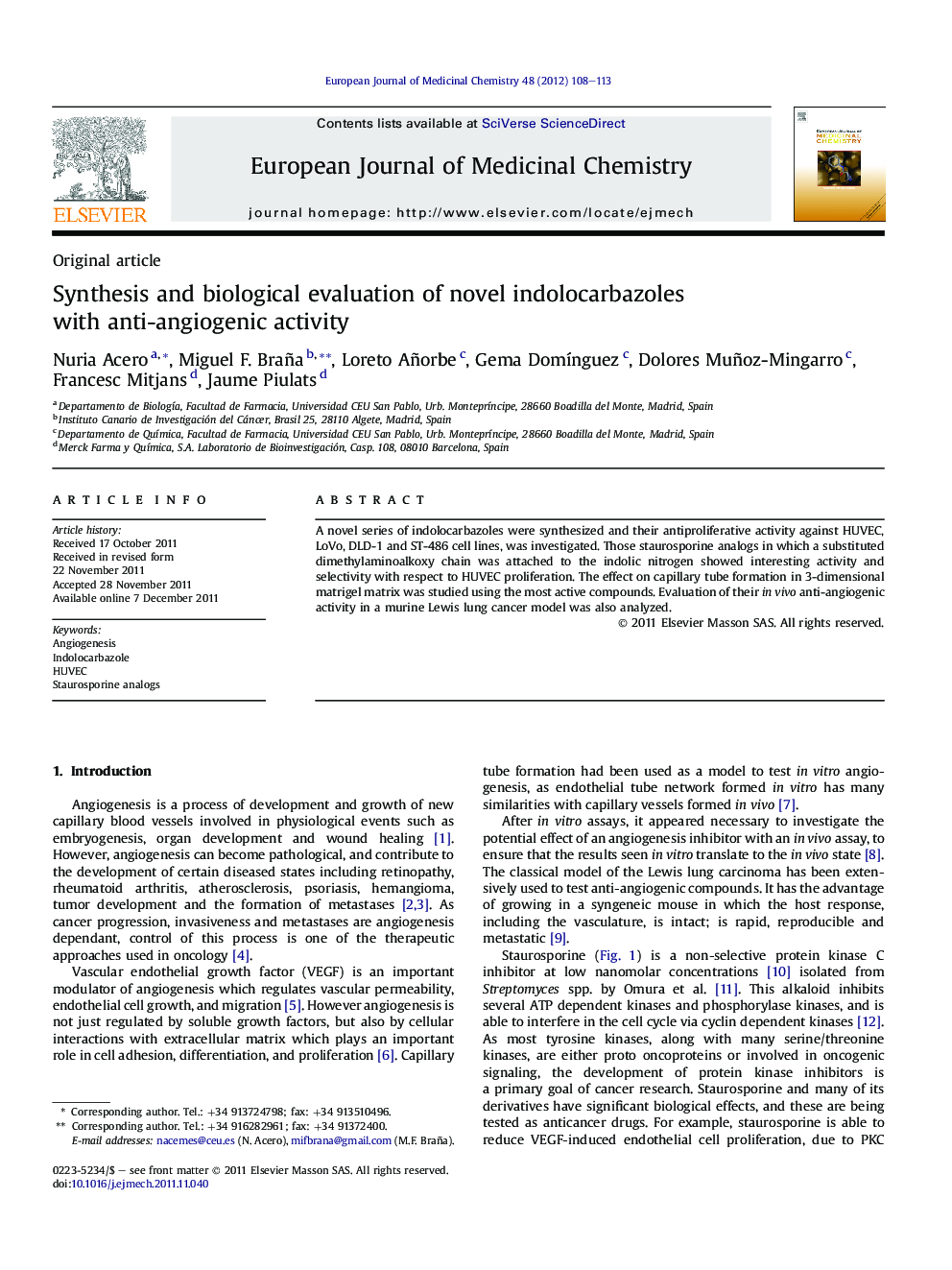 Synthesis and biological evaluation of novel indolocarbazoles with anti-angiogenic activity