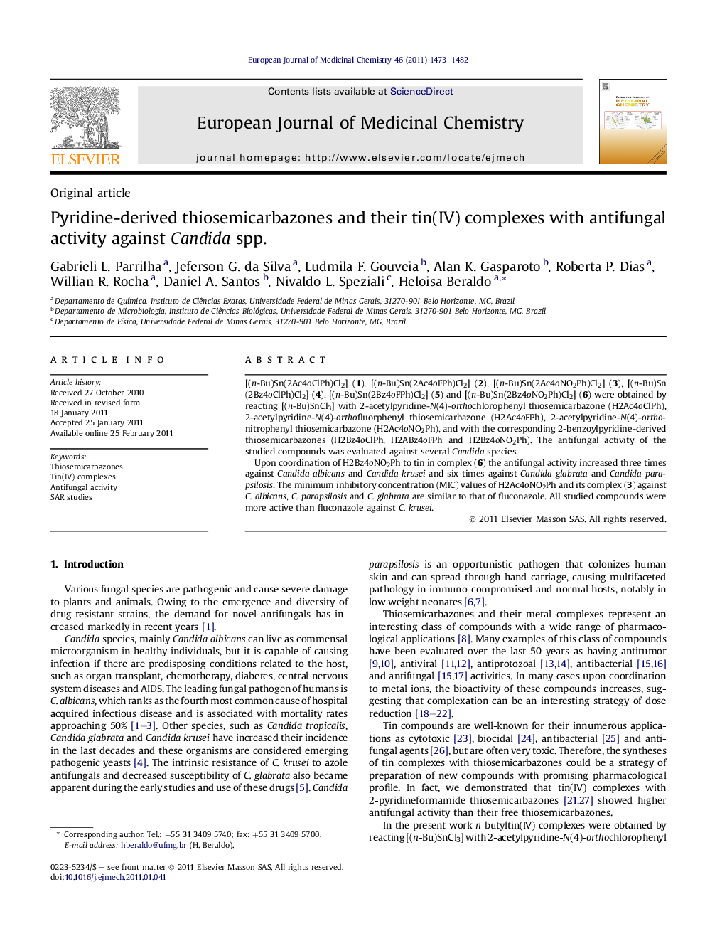 Pyridine-derived thiosemicarbazones and their tin(IV) complexes with antifungal activity against Candida spp.